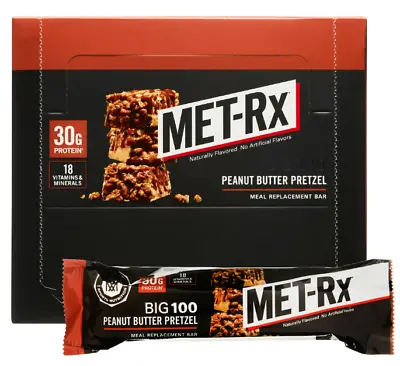 MET-Rx Big 100 Protein Bar Peanut Butter Pretzel 30g Protein 9 Ct Pack Of 1 • $32.99