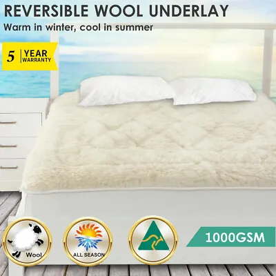 Aus Made Reversible Wool Woollen Underlay Underblanket Topper Pad - ALL SIZE • $78