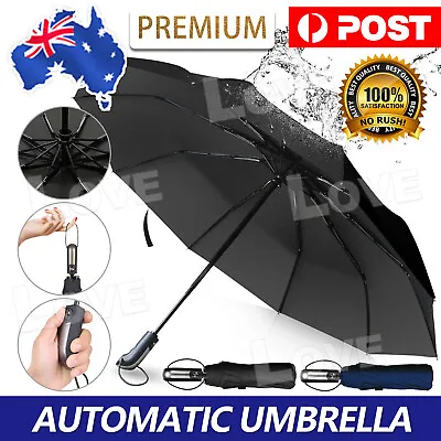 $13.95 • Buy Automatic Folding Umbrella Windproof Auto Open Compact With 10Ribs Fiberglass