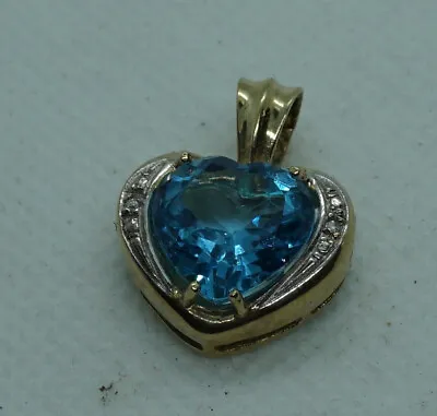 Pendant Heart 333 8Carat Gold Yellow Gold Good With Aquamarine 4.5g (FS24-012) • £239.89