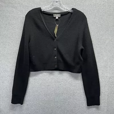 J Crew Cardigan Womens Large Black Featherweight Cashmere Cropped Button Sweater • $45