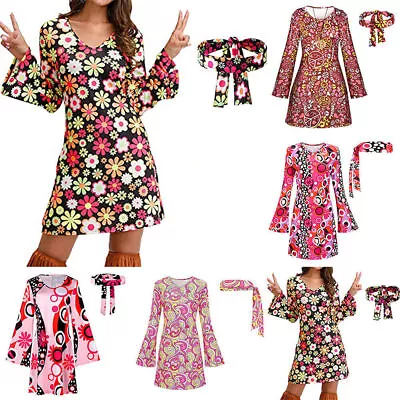 Lady Flower Hippie 60s 70s Costume 1960s Retro Groovy Hippy Disco Fancy Dress Up • $29.58