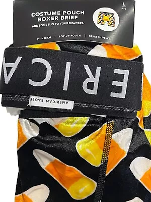 NWT AMERICAN EAGLE Costume Pouch 6  Boxer Brief Sz L-XL Black Candy Corn #42 • $25