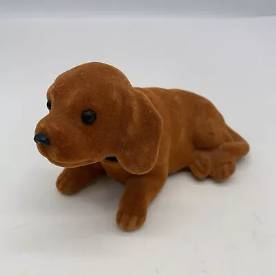 Vintage Flocked Nodder Brown Dog Figure Bobblehead Dachshund Dashboard Pet • $19.99