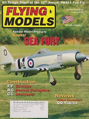 Flying Models (Oct 2000) Kondor Hawker Sea Fury QQ Yak-54 Cochise Glider • $8