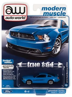 2022 AUTO WORLD 1:64 *PREMIUM 3A* GRABBER BLUE 2012 Ford Mustang GT/CS NIP! • $5.99