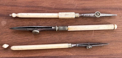 £9 • Buy 3 Antique Bone Handle Draughtsman Technical Drawing Instruments Compass Tools