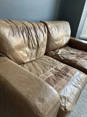 £50 • Buy HALO 3 Seater Brown Leather Sofa Used