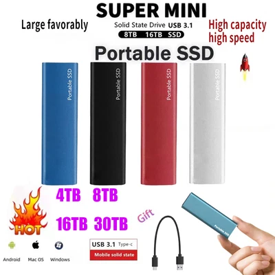 $42.99 • Buy 4/30TB Type-C High Speed Solid State Mobile SSD External Hard Drive Disk USB 3.1