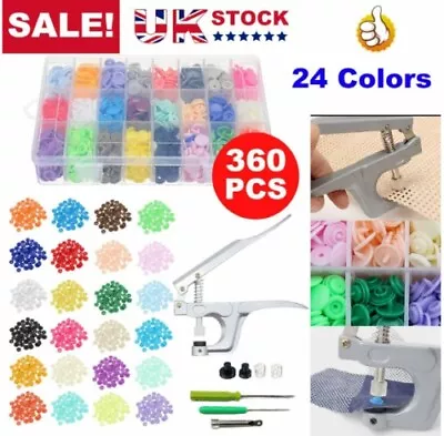 360pcs 24 Colours T5 Plastic Buttons Stubs Fastener KAM Snaps Snap Pliers UK • £10.99