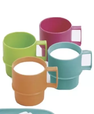 TUPPERWARE MINI COFFEE CUPS SET 4 Pc MUGS 1.35 Oz 40 ML NEON KIDS PARTY PLAY SET • $14.99