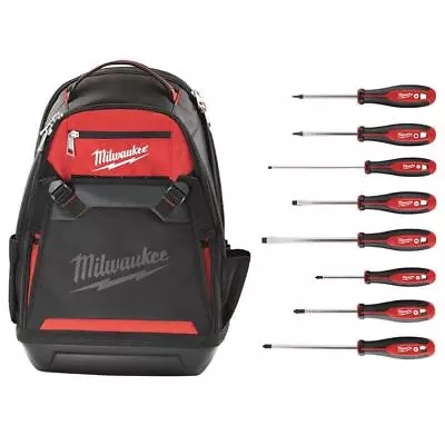 Milwaukee Jobsite Tool Backpack 35-Pockets Padded Harness + (8) Screwdriver Set • $104.94