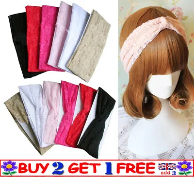 Womens Lace Headband Soft Head Wrap Elastic Hair Band Wedding Hair Accessories • £3.39