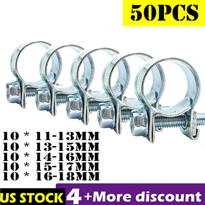 50Pcs 5 Sizes Fuel Injection Gas Line Hose Clamps Clip Pipe Clamp Metal US • $13.49