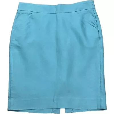 J. CREW Pencil Skirt Women’s SIZE 8 Teal 100% Cotton Pockets Back Zipper • $20.25