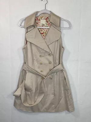 McGinn Coat Sleeveless Trench Belted Long Khaki Beige Womens Size 6 • $18.78