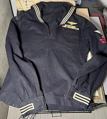 US Navy Dress Vietnam Era Navy Blue Wool With Ribbons Pin Patches • $65.99