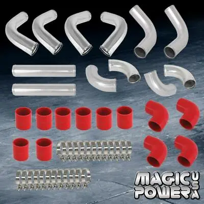 12 Pieces 2.5  Chrome Aluminum Intercooler Piping +red Coupler Kit Fit Universal • $142.02