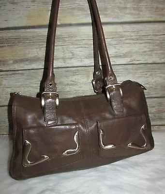Via Spiga Brown Goat Nappa Leather Buckle Accent Purse Shoulder Bag Tote • $82.99
