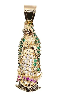 Virgen De Guadalupe Pendant With Mexico Flag  18k Gold Plated With 22 Inch Chain • $42.95