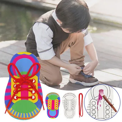 !0Pcs Kids Paper Lacing Shoe Learn To Tie Laces Practice Threading Toy DIY Gift • £9.68