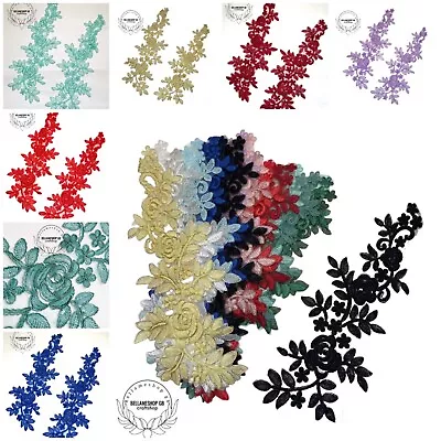 1 Pair Corded Flower Applique Patch Embroidery Bloom Lace Applique For Costumes • £4.65