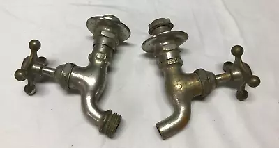 Pair VTG Hot & Cold Nickel Brass Utility Sink Faucets Parts & Repair 498-24B • $99