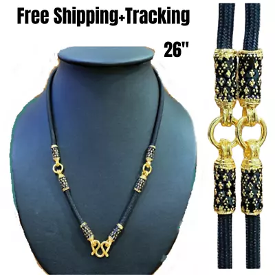 Buddha Necklace Handmade Amulet Micron Gold Thai Black Pattern Rope 26  3 Hook • $50.22