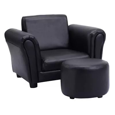 2 PCS Kids Sofa Armrest Chair Couch Children Toddler Girls Gift W/ Ottoman Black • $82.49