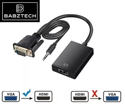 VGA Male To HDMI Female 1080P Output HDTV Audio Video Cable Converter Adapter • £5.99