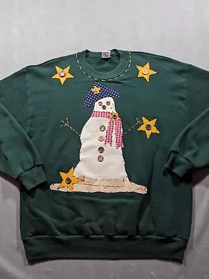 Jerzees Sweater Men's XL Green Ugly Christmas Patchwork Snowman Holiday Pullover • $27.99