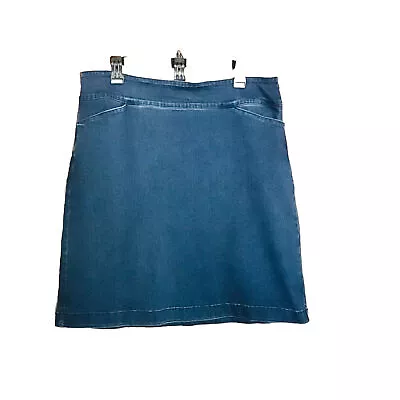 Talbots Blue Denim A-line Skirt 16P Petite Zipper Pockets Stretch Knee Length • $29.99