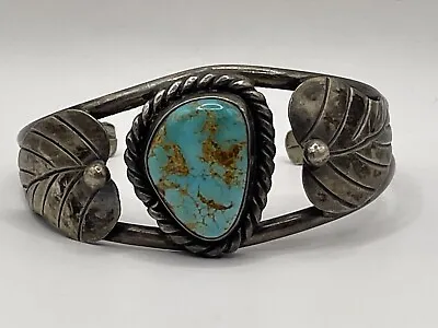 Vintage Navajo Sterling Silver Turquoise Cuff Bracelet Native American • $179