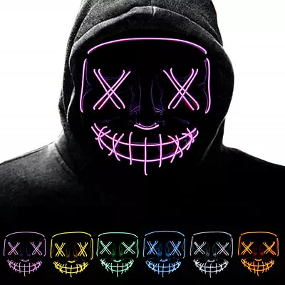 Halloween Cosplay Mask Face Light Up Mask Purge Costume Scary Fluorescent Led  • $15.89