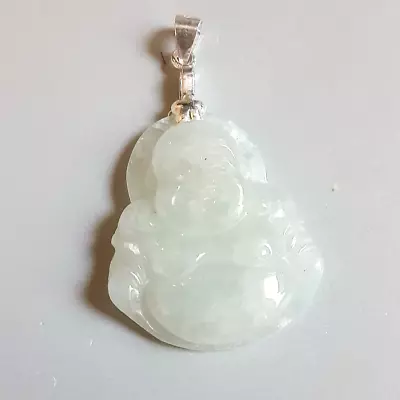 Vintage Carved Jade Buddha Pendant 925 Sterling Silver 1*1.5 Inch • $45.99