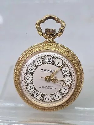 Vintage Metal Savoy 17 Jewels  Mechanical Fob Pocket Watch Working  • $18.65