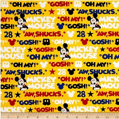 BTY Disney Mickey Mouse Traditional Aw Shucks OH My Gosh Yellow Cotton Fabric  • $9.95