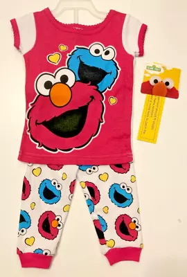 New Elmo Cookie Monster Girls Pajamas Size 9 MONTH Shirt & Pant Snug Fit Pajamas • $13.99