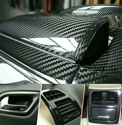 50cm X1.52M Gloss Black Carbon Fibre Fiber Vinyl Car Wrap Air Release Film 6D A≈ • $13.79