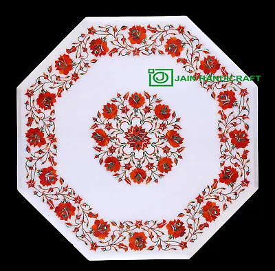 24'' White Marble Table Top Center Coffee Dining Inlay Pietra Dura Mosaic P40 • $954