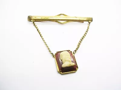 Tie Chain Vintage Mid Century Anson Tie Clip With Chain And Faux Cameo Guard • $14.95