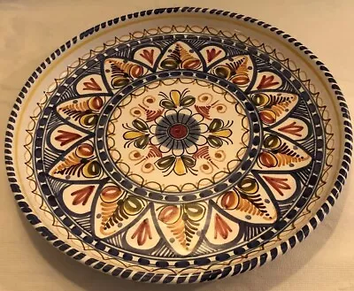 Talavera Spanish 13” Round Platter Signed Jose A Floral Geometric Hanging Holes • $32