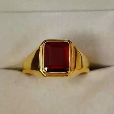 14K Yellow Gold Plated 2Ct Emerald Cut Men's Lab Created Red Garnet Wedding Ring • $90.99