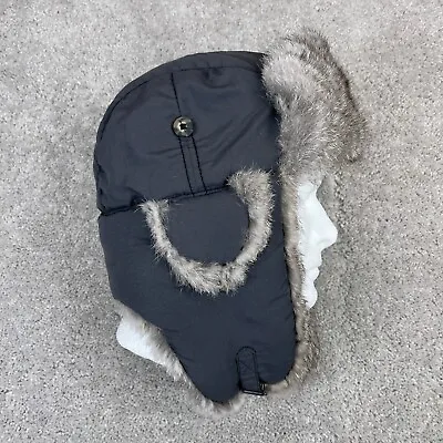 Mad Bomber Hat Cap Mens Extra Large Gray Trapper Rabbit Fur Ear Flaps Chin Strap • $34.95