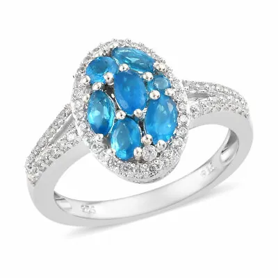 Neon Apatite Cluster Ring In Platinum Over Sterling Silver (Size 8) 1.79 Ctw   • $139