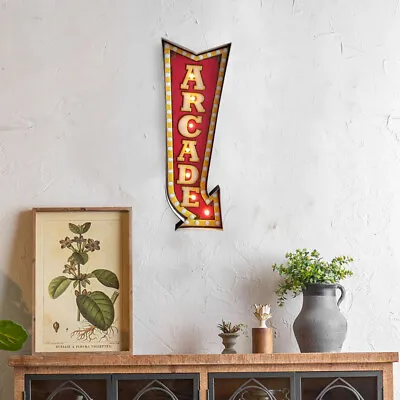 LED Light Retro ARCADE Arrow Sign Metal Wall Hanging Decor Game Room Bar Sign • $28