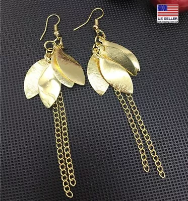 Fashion Women Jewelry Earrings Frosted Leaves Long Tassel Hook Style 1932 • $5.99