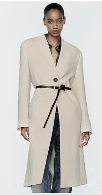 ZARA WOOL BLEND COAT  With A LEATHER BELT SIZE XS NWT #ls • $139