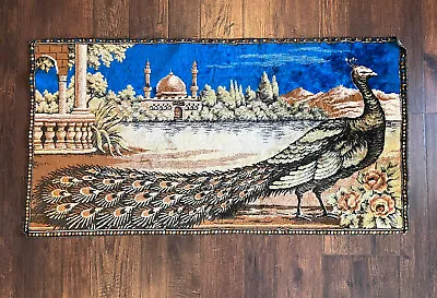 Vintage Peacock Velvet Tapestry Wall Hanging  37  X 19  Birds READ • $39.99