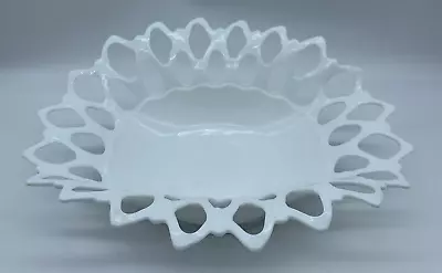 Vintage Westmoreland Milk Glass Open White Lace Fruit Bowl Footed Oval 13  X 10  • $24